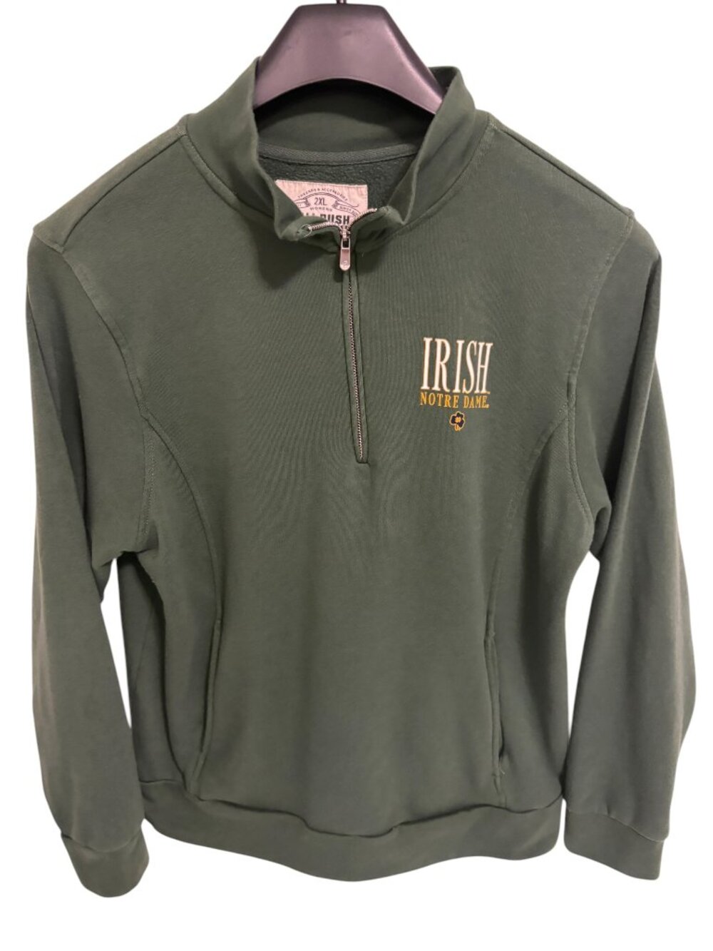 Notre Dame Fighting Irish 1/4 Zip Pullover Sweatshirt Womens Size 2XL Green